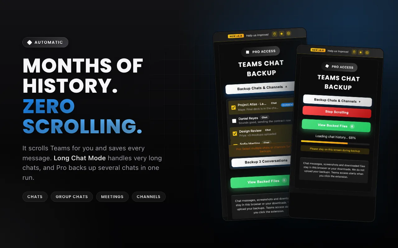 Backing up several Teams chats with a progress bar